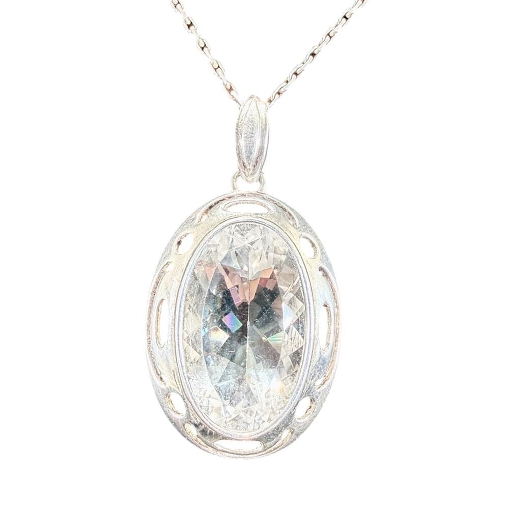 LP Sterling Silver marked 925 Large Clear Stone Pendant 7.9 grams